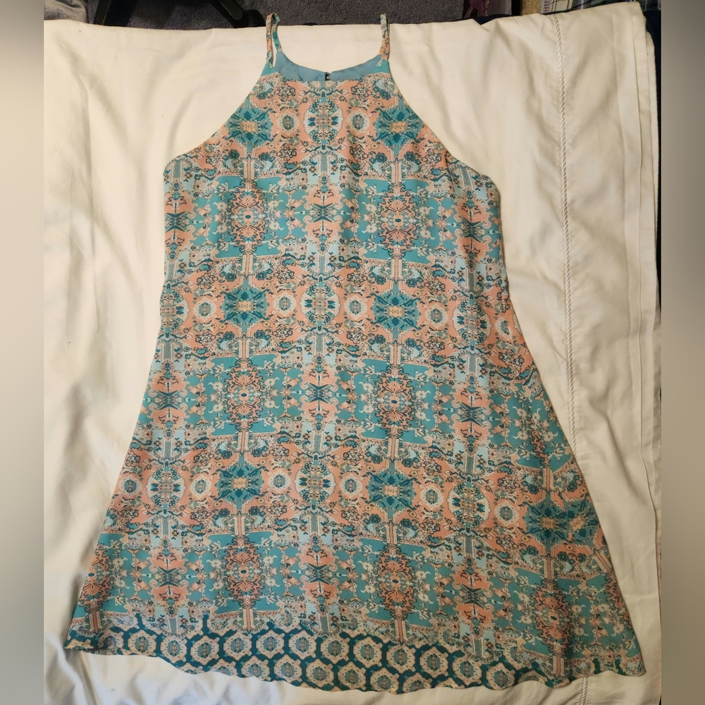 Decree Women's Tank Dress Fully Lined Pink and Green Size Medium - Picture 2 of 6